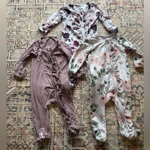 Caden Lane Ruffle Zipper footed pajamas, x3